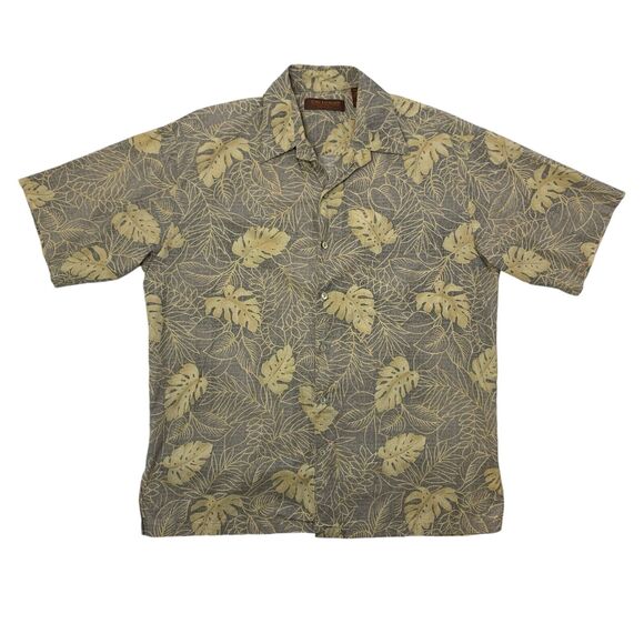 Tori Richard Shirt Men M Medium Grey Cotton Lawn Button Up Leaf Floral Camp - Picture 1 of 12